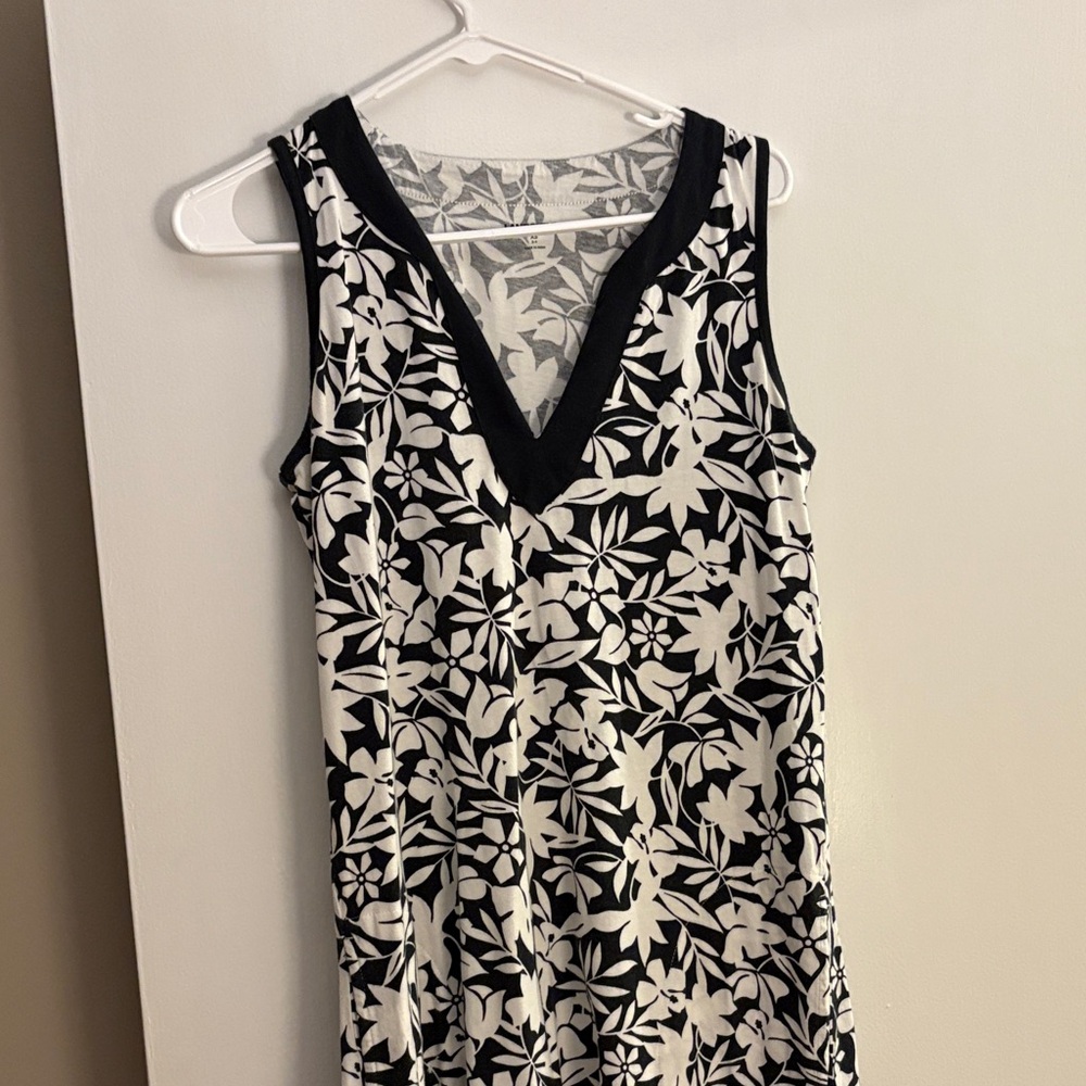Lands' End Black and White Floral Dress